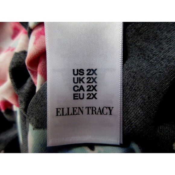 Ellen Tracy Black Tropical Floral Draped Neck Side Tie Sleeveless Top 2X  NEW - Picture 10 of 11